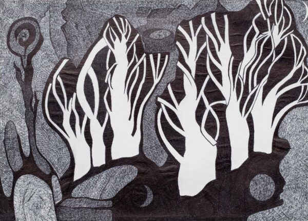 ABDELARRAZZAK Aouam. Sans titre. Vers 1990. Stylo à bille sur papier. 21 x 30 cm.