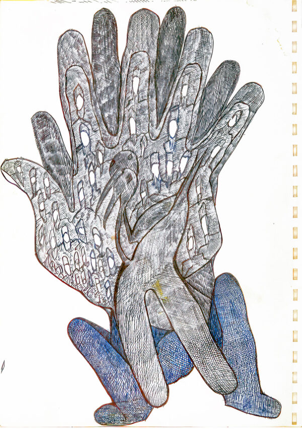 ABDELARRAZZAK Aouam. Sans titre. Vers 1990. Stylo à bille sur papier. 30 x 21 cm.