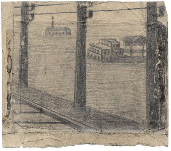 ANONYME ESG. Sans titre. Vers 1940. Mine de plomb sur carton. 10 x 11,5 cm