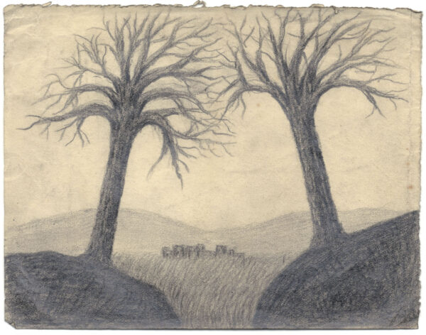 ANONYME ESG. Sans titre. Vers 1940. Mine de plomb sur carton. 10,5 x 13,5 cm