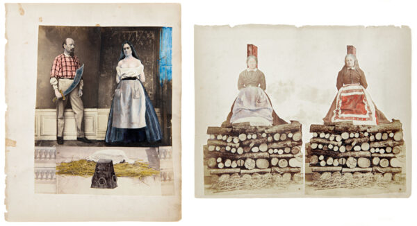 ANONYME. Sans titre. Vers 1870. Photomontage de tirages argentiques d’époque rehaussé à la gouache, R V. 24 × 29 cm