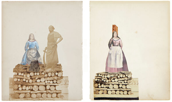 ANONYME. Sans titre. Vers 1870. Photomontage de tirages argentiques d’époque rehaussé à la gouache, R V. 24 × 29 cm