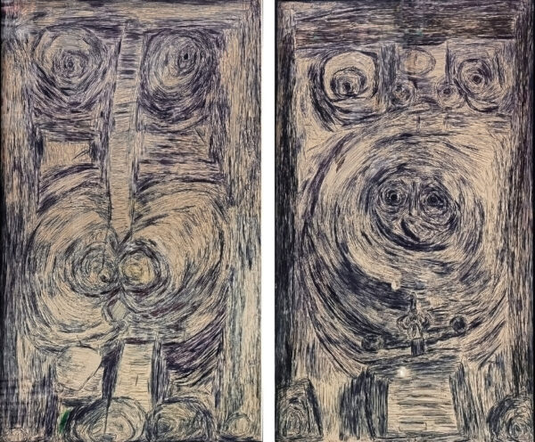 DERKENNE Eric. Sans titre. Diptyque. Vers 2000. Encre sur papier. 63,3 x 36 cm