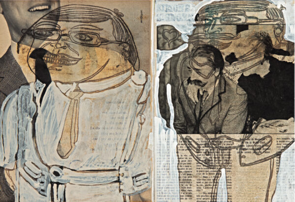 THEATE Dominique. Sans titre. 2014. Monotype sur papier imprimé (photographie de magazine). 42 × 29,7 cm chacun