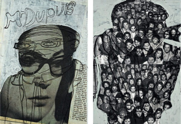 THEATE Dominique. Sans titre. 2014. Monotype sur papier imprimé (photographie de magazine). 42 × 29,7 cm chacun