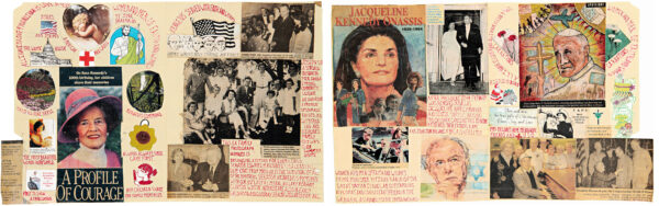 SCHWARTZ Milton. Sans titre [recto et verso]. Avant 2007. Collage (coupures de presse, dessins à l’encre et au crayon de couleur), encre et crayon de couleur sur papier, recto verso. 29,3 × 47 cm