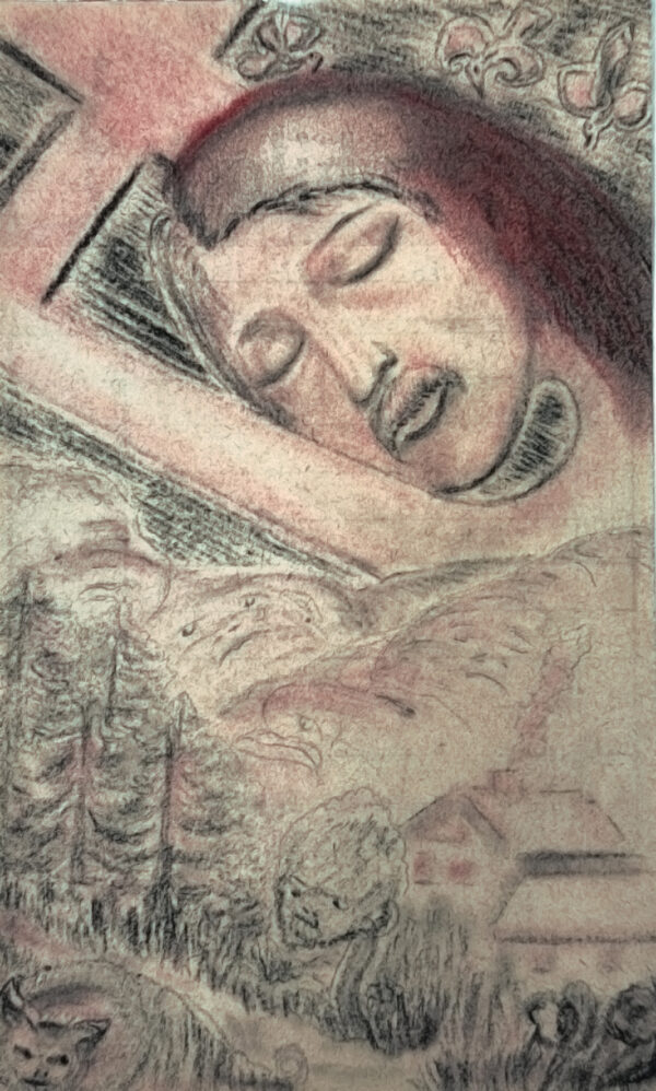 STEFANINI Maria Faustina. Sans titre. Vers 1970. Fusain sur note d'essence MobilOil. 18 x 10,6 cm