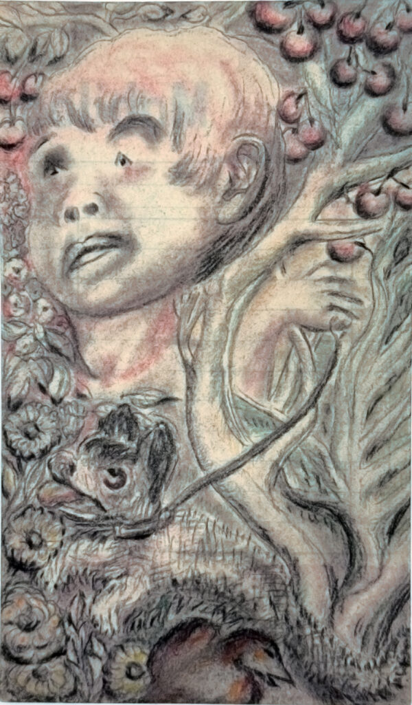 STEFANINI Maria Faustina. Sans titre. Vers 1970. Fusain sur note d'essence MobilOil. 18 x 10,6 cm
